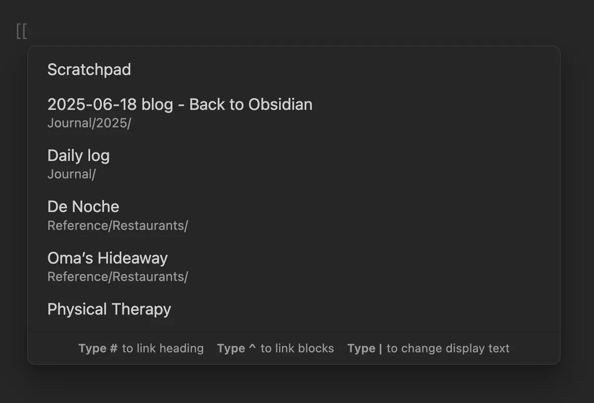 Obsidian default link suggestions