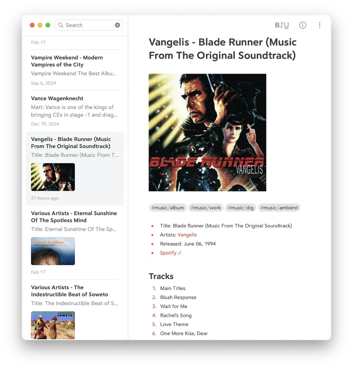 My music catalog